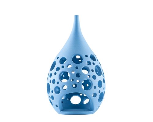 Set of 2 Modern Ceramic Tealight Candle Lanterns, Blue Color, Large & Small, Design C