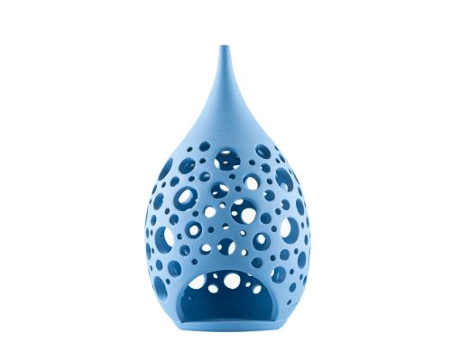 Set of 2 Modern Ceramic Tealight Candle Lanterns, Blue Color, Large & Small, Design C