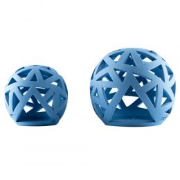 Set of 2 Modern Ceramic Tealight Candle Lanterns, Blue Color, Large & Small, Sphere Design