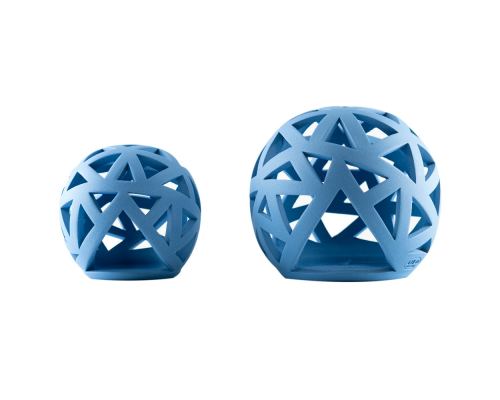 Set of 2 Modern Ceramic Tealight Candle Lanterns, Blue Color, Large & Small, Sphere Design