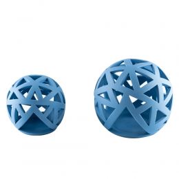 Set of 2 Modern Ceramic Tealight Candle Lanterns, Blue Color, Large & Small, Sphere Design