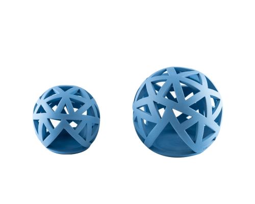 Set of 2 Modern Ceramic Tealight Candle Lanterns, Blue Color, Large & Small, Sphere Design