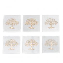 White Marble, Handmade Drink Serving Coasters Set of 6, Engraved Golden Tree of Life Design, 10Χ10cm