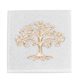 White Marble, Handmade Drink Serving Coasters Set of 6, Engraved Golden Tree of Life Design, 10Χ10cm