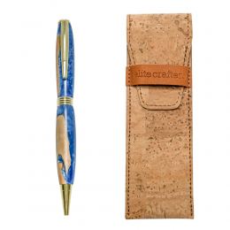 Ballpoint Pen, Handmade of Olive Wood & Blue Color Epoxy Resin, "Hermes" Design