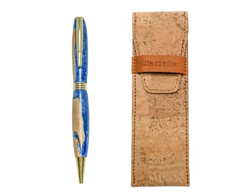 Ballpoint Pen, Handmade of Olive Wood & Blue Color Epoxy Resin, "Hermes" Design