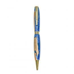 Ballpoint Pen, Handmade of Olive Wood & Blue Color Epoxy Resin, "Hermes" Design, 3