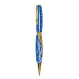 Ballpoint Pen, Handmade of Olive Wood & Blue Color Epoxy Resin, "Hermes" Design, 2