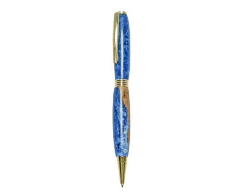 Ballpoint Pen, Handmade of Olive Wood & Blue Color Epoxy Resin, "Hermes" Design, 2