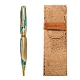 Ballpoint Pen, Handmade of Olive Wood & Green Color Epoxy Resin, "Hermes" Design