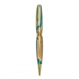 Ballpoint Pen, Handmade of Olive Wood & Green Color Epoxy Resin, "Hermes" Design, 3