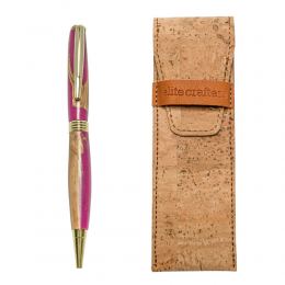 Ballpoint Pen, Handmade of Olive Wood & Pink Color Epoxy Resin, "Hermes" Design