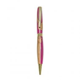 Ballpoint Pen, Handmade of Olive Wood & Pink Color Epoxy Resin, "Hermes" Design, 3