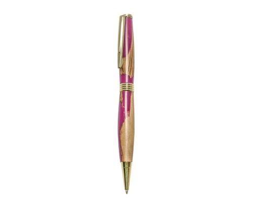 Ballpoint Pen, Handmade of Olive Wood & Pink Color Epoxy Resin, "Hermes" Design, 2