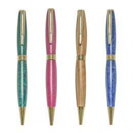 Handmade ballpoint pen in olive wood and multicolored glitter resin