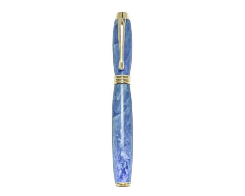 Fountain Pen, Handmade of Blue Color Epoxy Resin, "Lexis" Design, 5