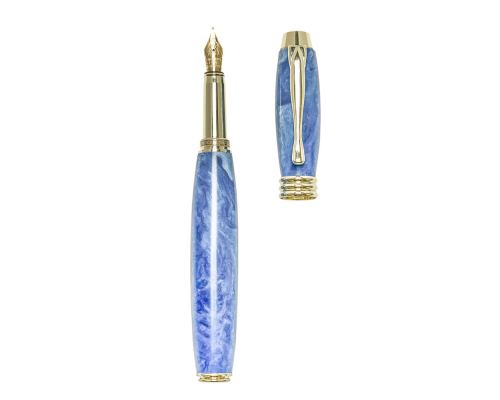 Fountain Pen, Handmade of Blue Color Epoxy Resin, "Lexis" Design, 2