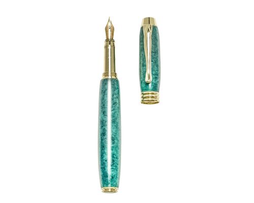 Fountain Pen, Handmade of Green Color Epoxy Resin, "Lexis" Design, 2