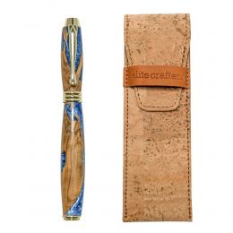 Fountain Pen, Handmade of Olive Wood & Blue Color Epoxy Resin, "Lexis" Design