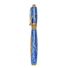 Fountain Pen, Handmade of Olive Wood & Blue Color Epoxy Resin, "Lexis" Design, 5