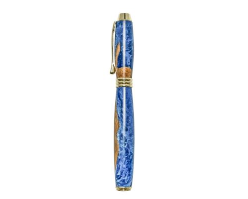 Fountain Pen, Handmade of Olive Wood & Blue Color Epoxy Resin, "Lexis" Design, 5
