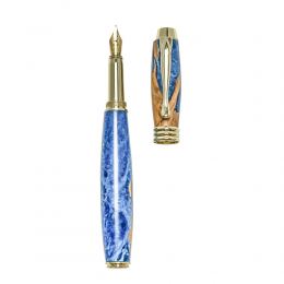 Fountain Pen, Handmade of Olive Wood & Blue Color Epoxy Resin, "Lexis" Design, 2