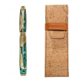 Fountain Pen, Handmade of Olive Wood & Green Color Epoxy Resin, "Lexis" Design