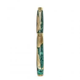 Fountain Pen, Handmade of Olive Wood & Green Color Epoxy Resin, "Lexis" Design, 5