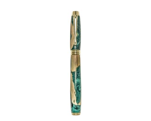 Fountain Pen, Handmade of Olive Wood & Green Color Epoxy Resin, "Lexis" Design, 5