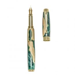 Fountain Pen, Handmade of Olive Wood & Green Color Epoxy Resin, "Lexis" Design, 2