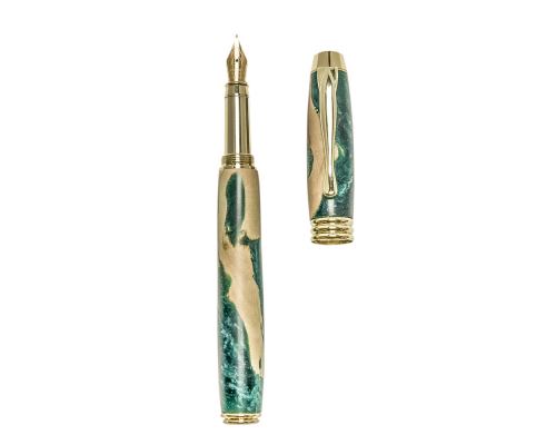 Fountain Pen, Handmade of Olive Wood & Green Color Epoxy Resin, "Lexis" Design, 2