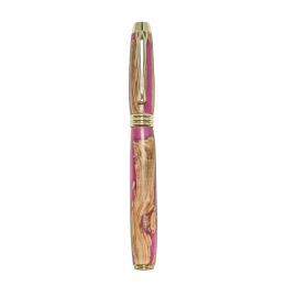 Fountain Pen, Handmade of Olive Wood & Pink Color Epoxy Resin, "Lexis" Design, 5
