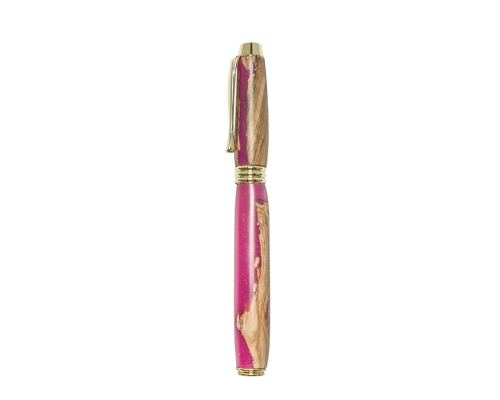 Fountain Pen, Handmade of Olive Wood & Pink Color Epoxy Resin, "Lexis" Design, 4