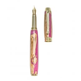 Fountain Pen, Handmade of Olive Wood & Pink Color Epoxy Resin, "Lexis" Design, 2