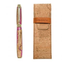 Fountain Pen, Handmade of Olive Wood & Pink Color Epoxy Resin, "Lexis" Design