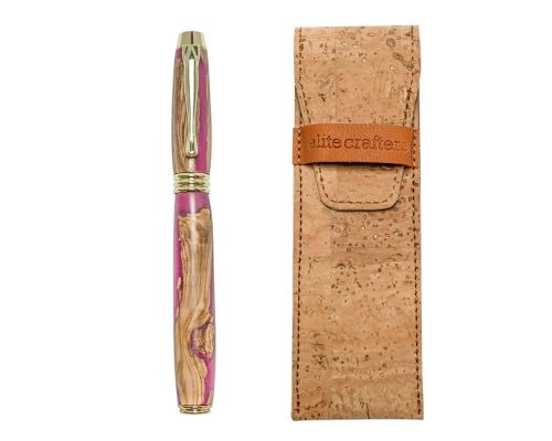 Fountain Pen, Handmade of Olive Wood & Pink Color Epoxy Resin, "Lexis" Design