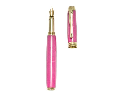 Fountain Pen, Handmade of Pink Color Epoxy Resin, "Lexis" Design, 2