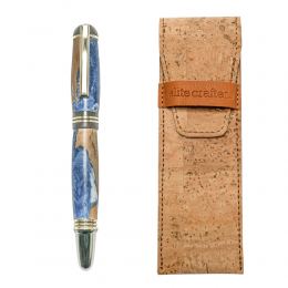 Fountain Pen, Handmade of Olive Wood & Blue Color Epoxy Resin, "Praxis" Design