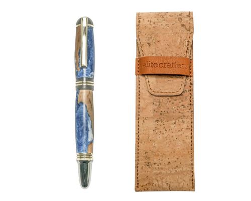 Fountain Pen, Handmade of Olive Wood & Blue Color Epoxy Resin, "Praxis" Design