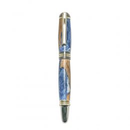 Fountain Pen, Handmade of Olive Wood & Blue Color Epoxy Resin, "Praxis" Design, 5