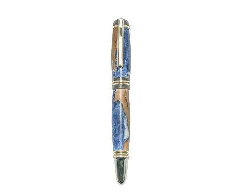 Fountain Pen, Handmade of Olive Wood & Blue Color Epoxy Resin, "Praxis" Design, 5