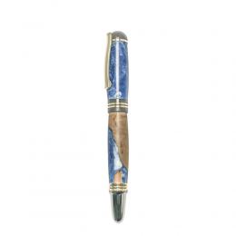 Fountain Pen, Handmade of Olive Wood & Blue Color Epoxy Resin, "Praxis" Design, 4