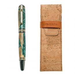 Fountain Pen, Handmade of Olive Wood & Green Color Epoxy Resin, "Praxis" Design