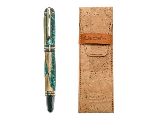 Fountain Pen, Handmade of Olive Wood & Green Color Epoxy Resin, "Praxis" Design