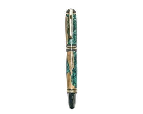 Fountain Pen, Handmade of Olive Wood & Green Color Epoxy Resin, "Praxis" Design, 5