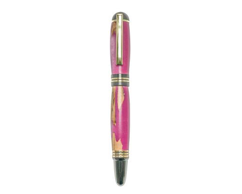 Fountain Pen, Handmade of Olive Wood & Pink Color Epoxy Resin, "Praxis" Design, 5