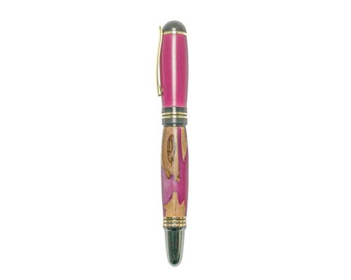 Fountain Pen, Handmade of Olive Wood & Pink Color Epoxy Resin, "Praxis" Design, 4