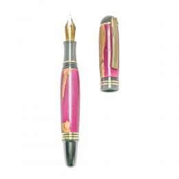 Fountain Pen, Handmade of Olive Wood & Pink Color Epoxy Resin, "Praxis" Design, 2