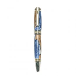 Rollerball Pen, Handmade of Olive Wood & Blue Color Epoxy Resin, "Praxis" Design, 4