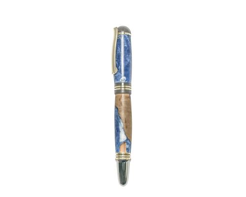 Rollerball Pen, Handmade of Olive Wood & Blue Color Epoxy Resin, "Praxis" Design, 3